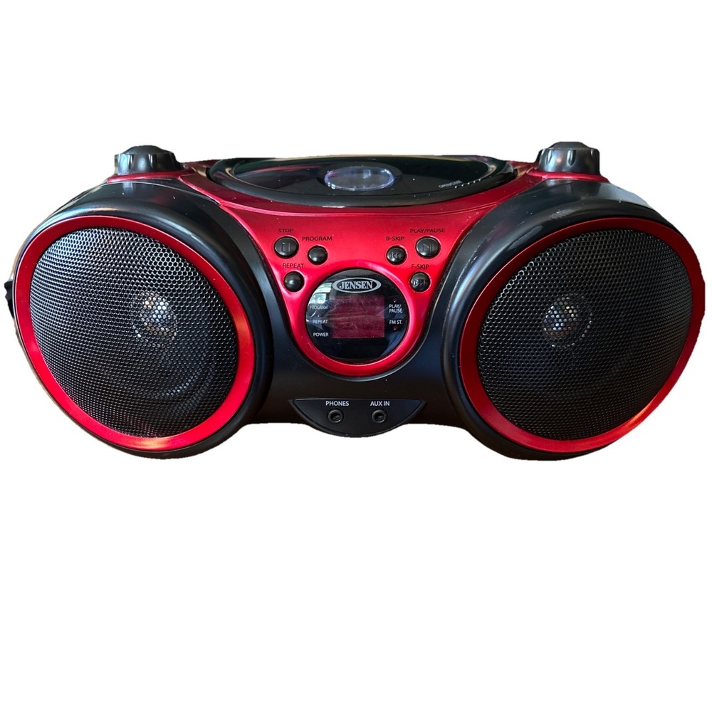Jensen CD-490 Portable Stereo With CD Player/AM/FM Radio Aux In Red/Black Tested